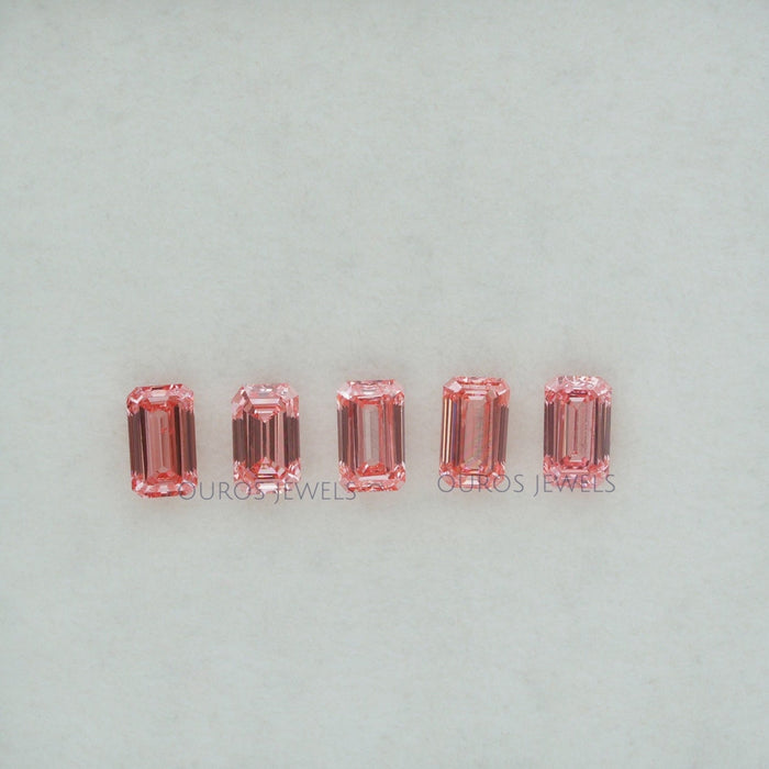 0.24 Carat Each Pink Emerald Cut Lab Grown Diamond Ouros Jewels