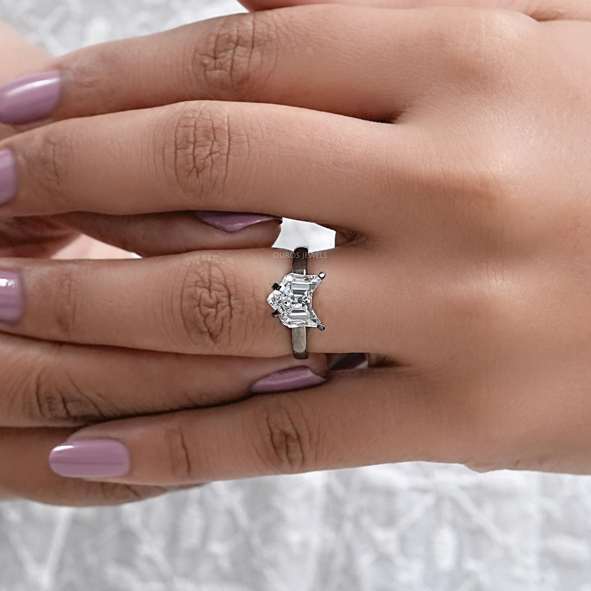 Antique Shape Cat Cut Lab Diamond Solitaire Ring Ring