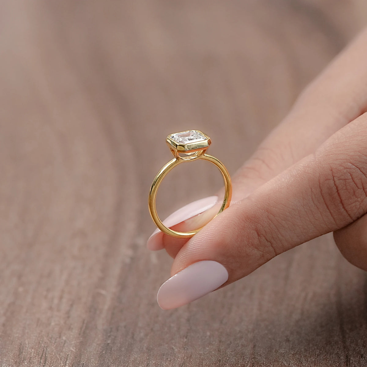Asscher Lab Diamond Bezel Set Solitaire Ring Rings