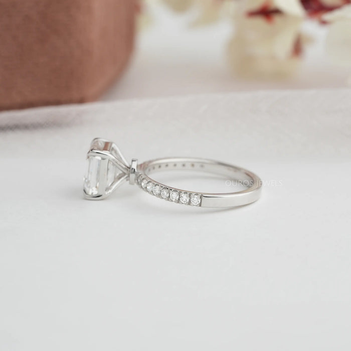 [Asscher Cut Accent Diamond Engagement Ring]-[Ouros Jewels]