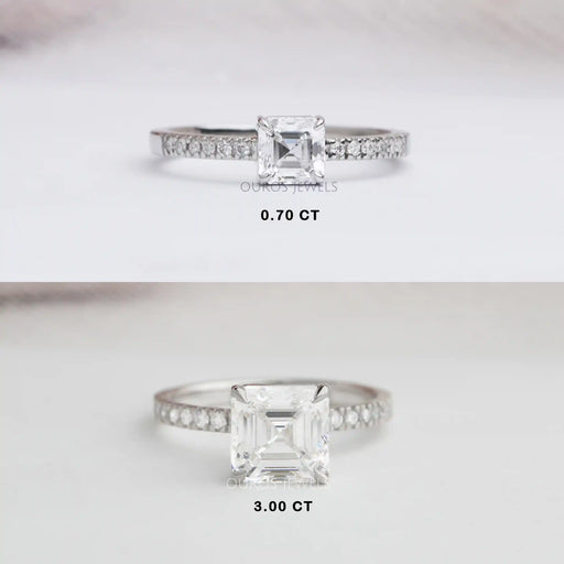 [0.70 Or 3.00 CT Asscher Cut Accent Diamond Engagement Rings]-[Ouros Jewels]