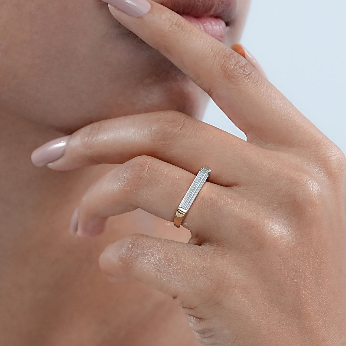 East West Baguette Lab Diamond Solitaire Ring Rings