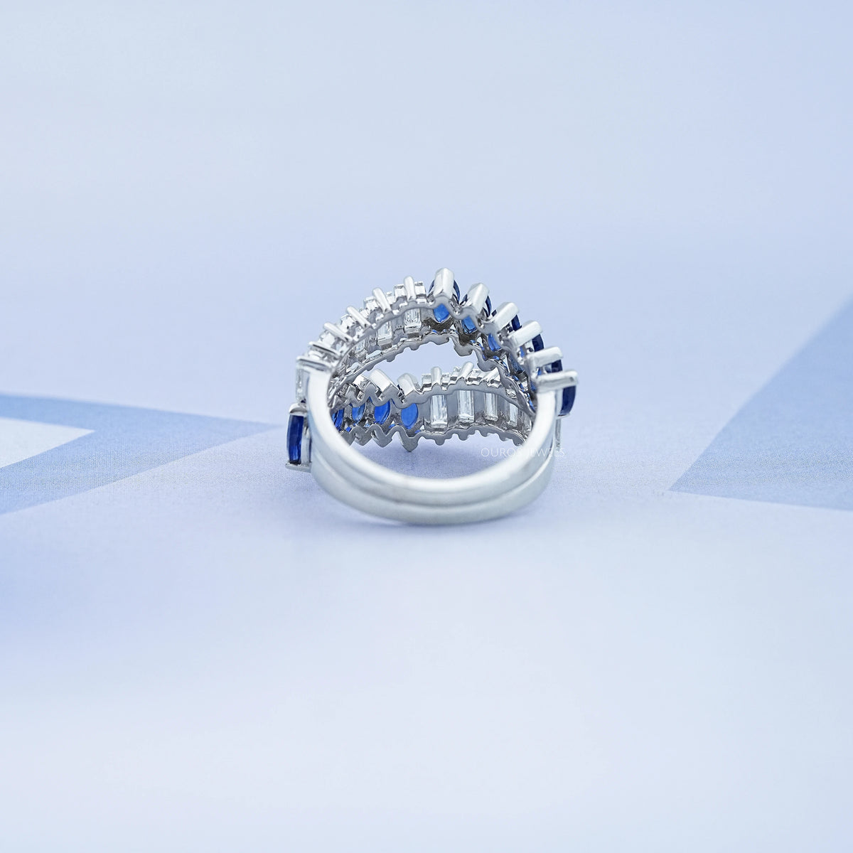 Double Row Sapphire Marquise Gemstone Enhancer Ring Rings