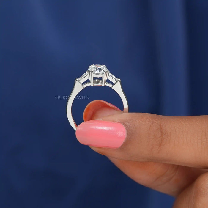 [3 Stone and Platinum Engagement Ring]-[Ouros Jewels]