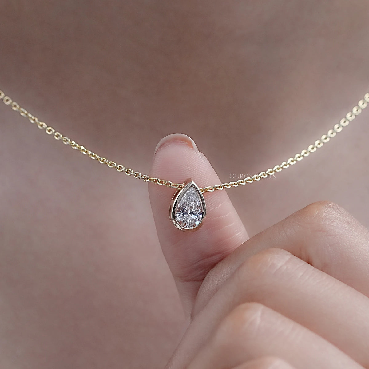 Bezel Set Pear Lab Diamond Solitaire Pendant Necklaces