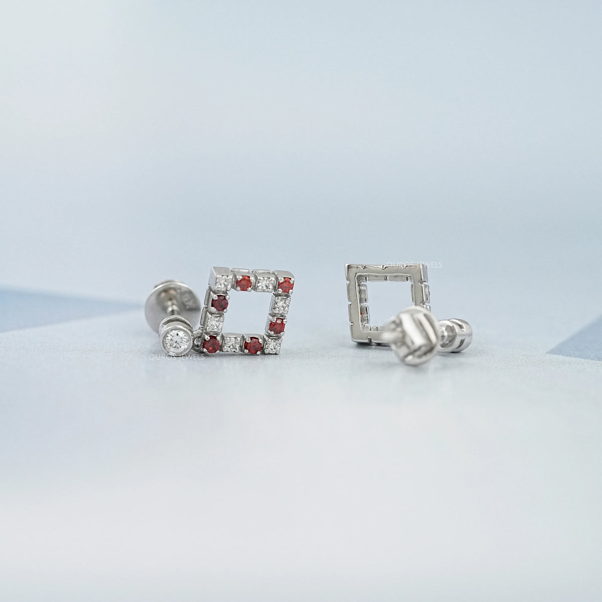 Bezel Set Round Ruby Gemstone Accent Drop Earrings Earring