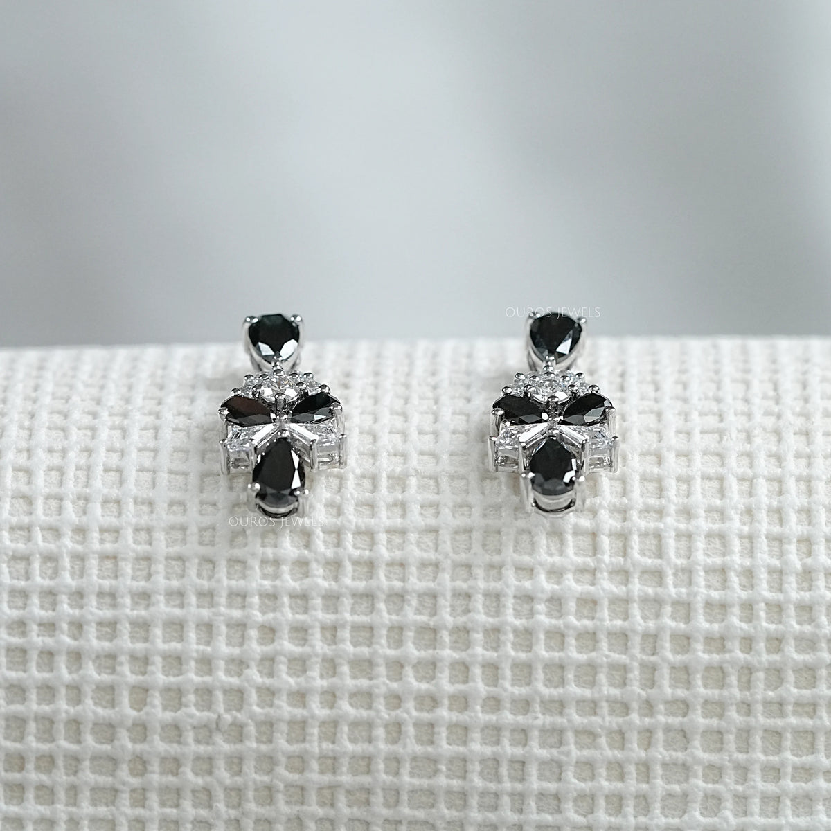 Black Pear Cut Lab Diamond Cluster Drop Dangle Earring Earrings