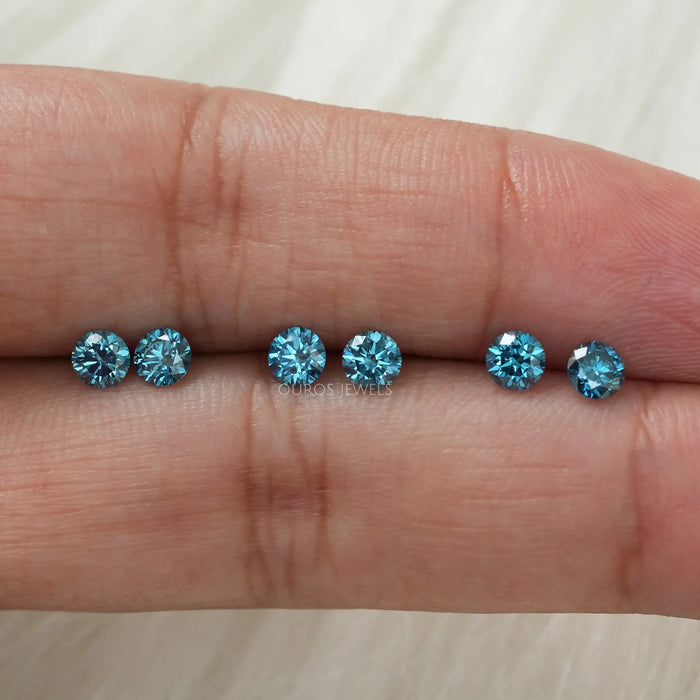 [On Hand Blue Color Brilliant Cut Round Lab Diamond]-[Ouros Jewels]