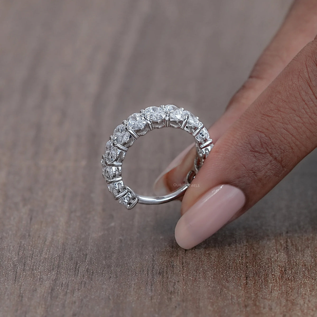 Brilliant Oval Cut Lab Diamond Eternity Wedding Band Rings