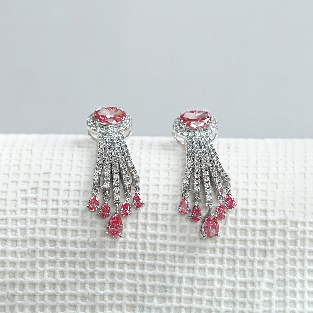 Pink Oval And Pear Cut Lab Diamond Chandelier Earrings Earring