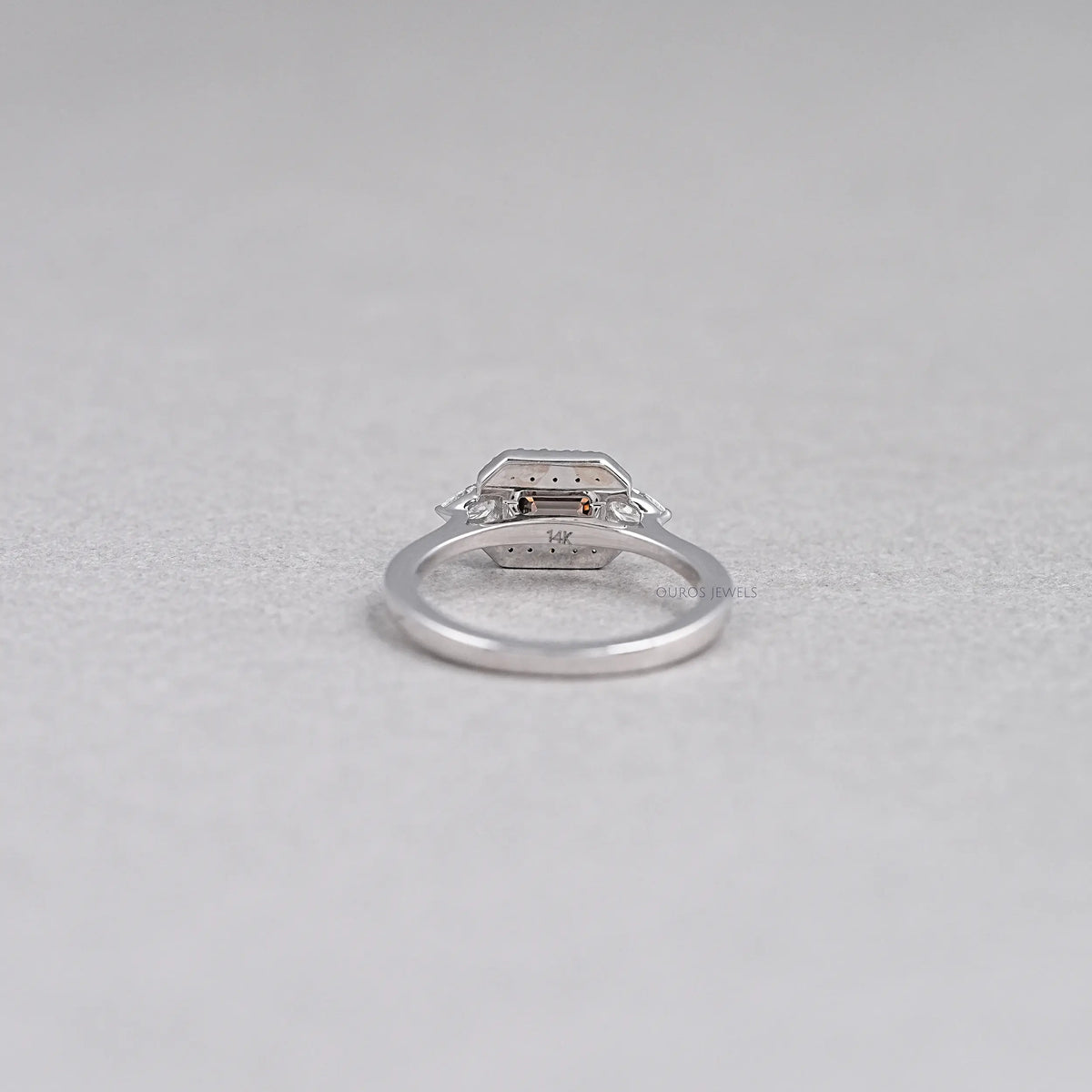 Champagne Emerald Shape Three Stone Engagement Ring Rings