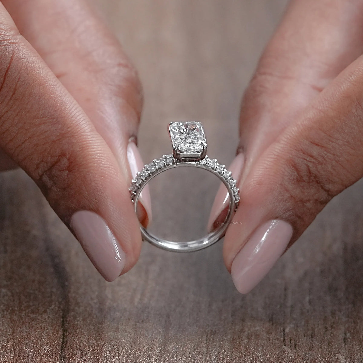 Radiant Cut Solitaire Accent Bridal Ring Set Rings