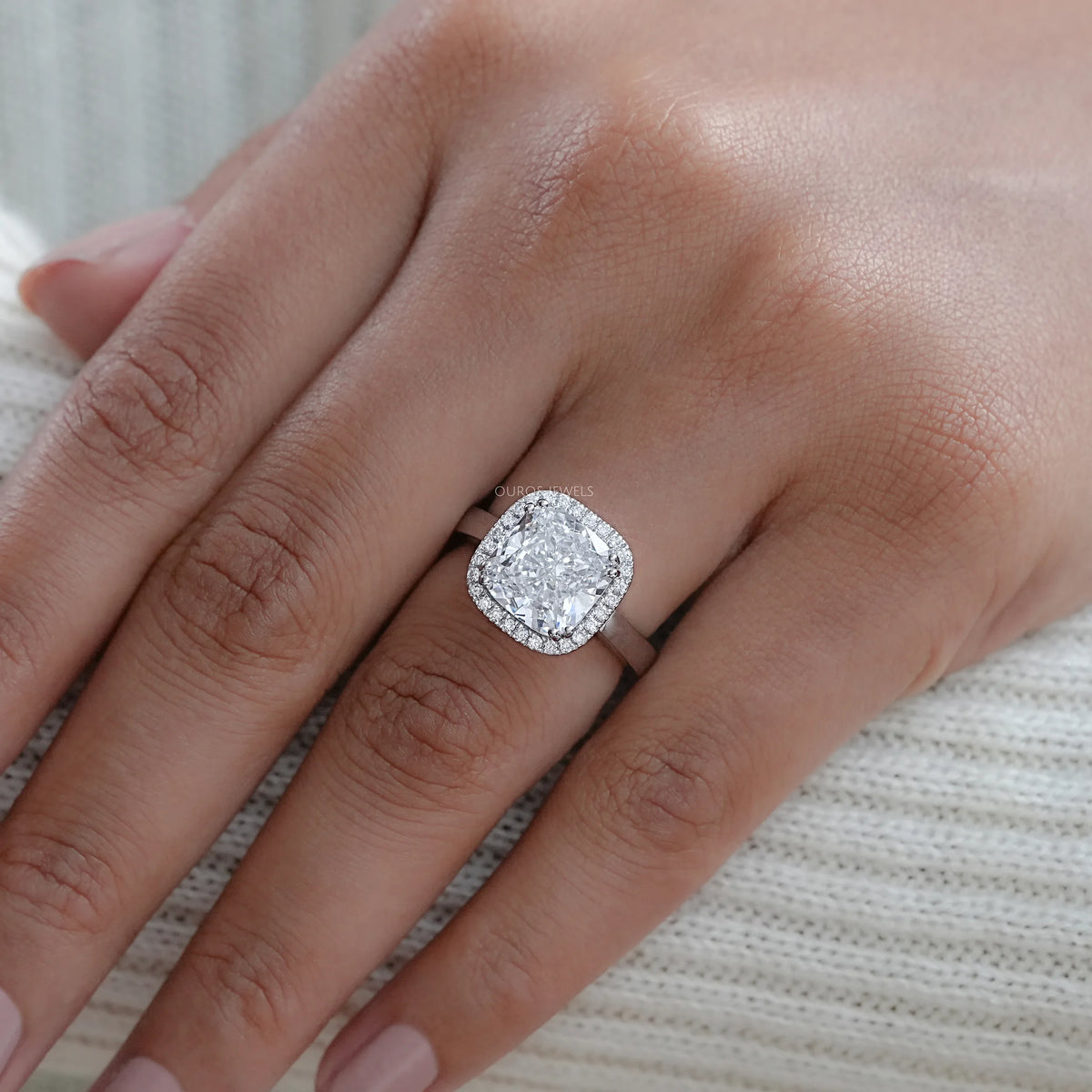 Cushion Lab Grown Diamond Halo Engagement Ring Rings