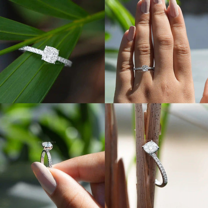 [Four different picture of cushion diamond solitaire ring]-[Ouros Jewels]