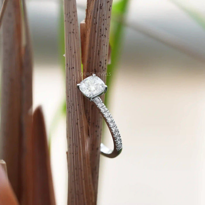 [Solitaire Accent Engagement Ring on the tail of a grass]-[Ouros Jewels]