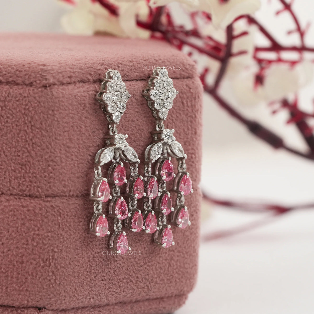 Pink Pear Lab Diamond Chandelier Earrings Earrings
