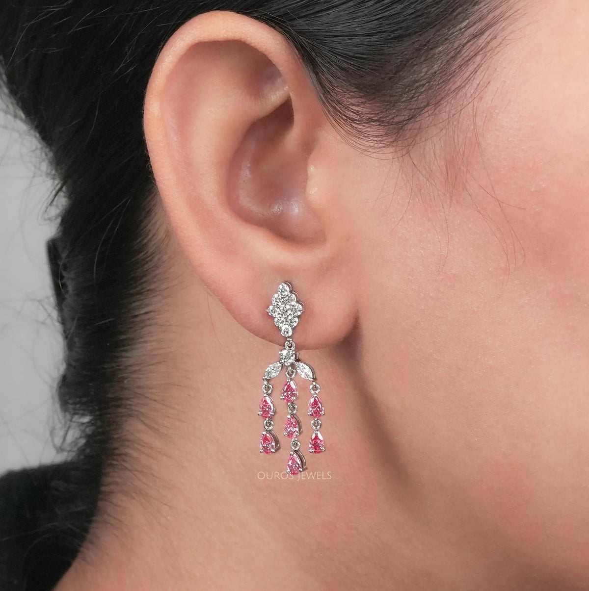 Pink Pear Lab Diamond Chandelier Earrings Earrings