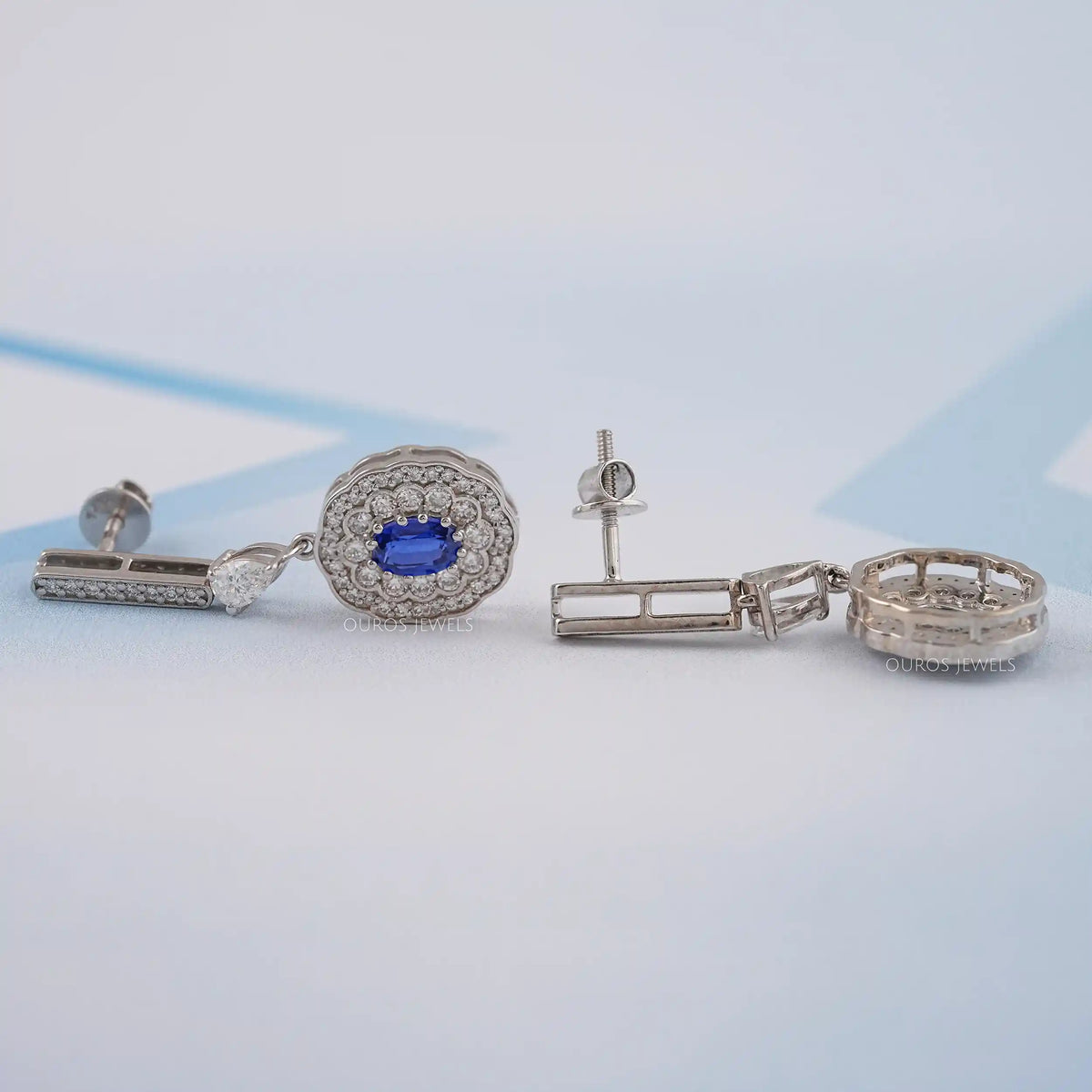 Oval Sapphire and Diamond Double Halo Earrings