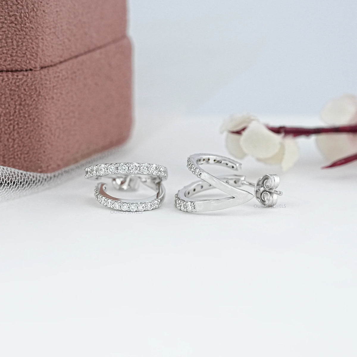 Double Row Round Diamond C Hoop Earrings Earring