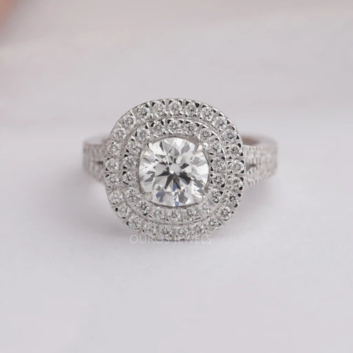 [Double Halo 1.00 Ct Round Cut Lab Grown Diamond Engagement Ring]-[Ouros Jewels]