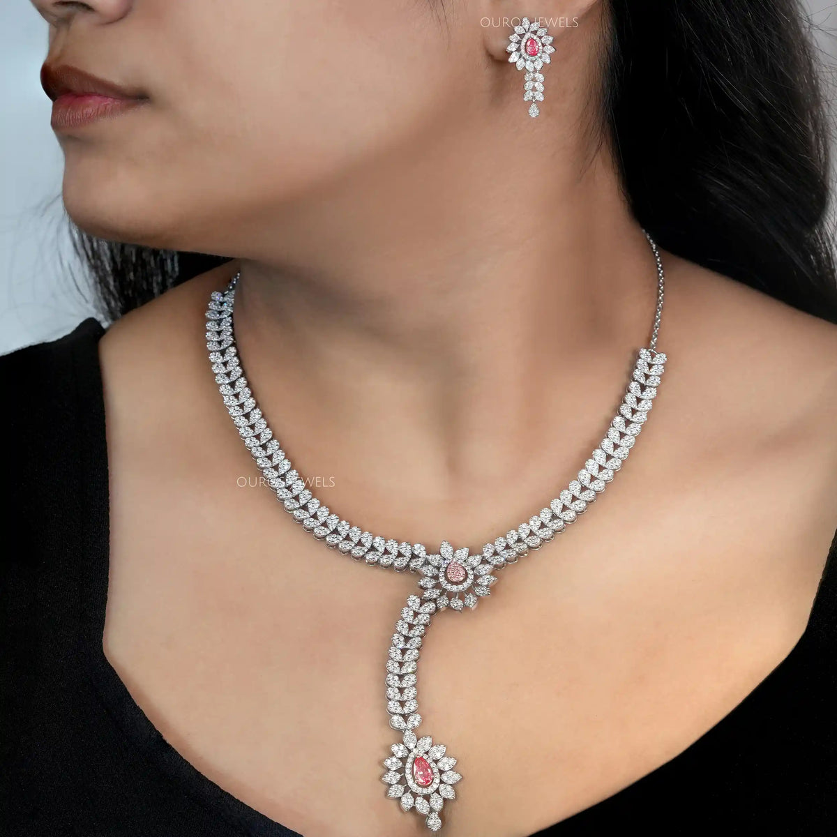Pear And Round Cut Lab Grown Diamond Necklace Set Necklaces
