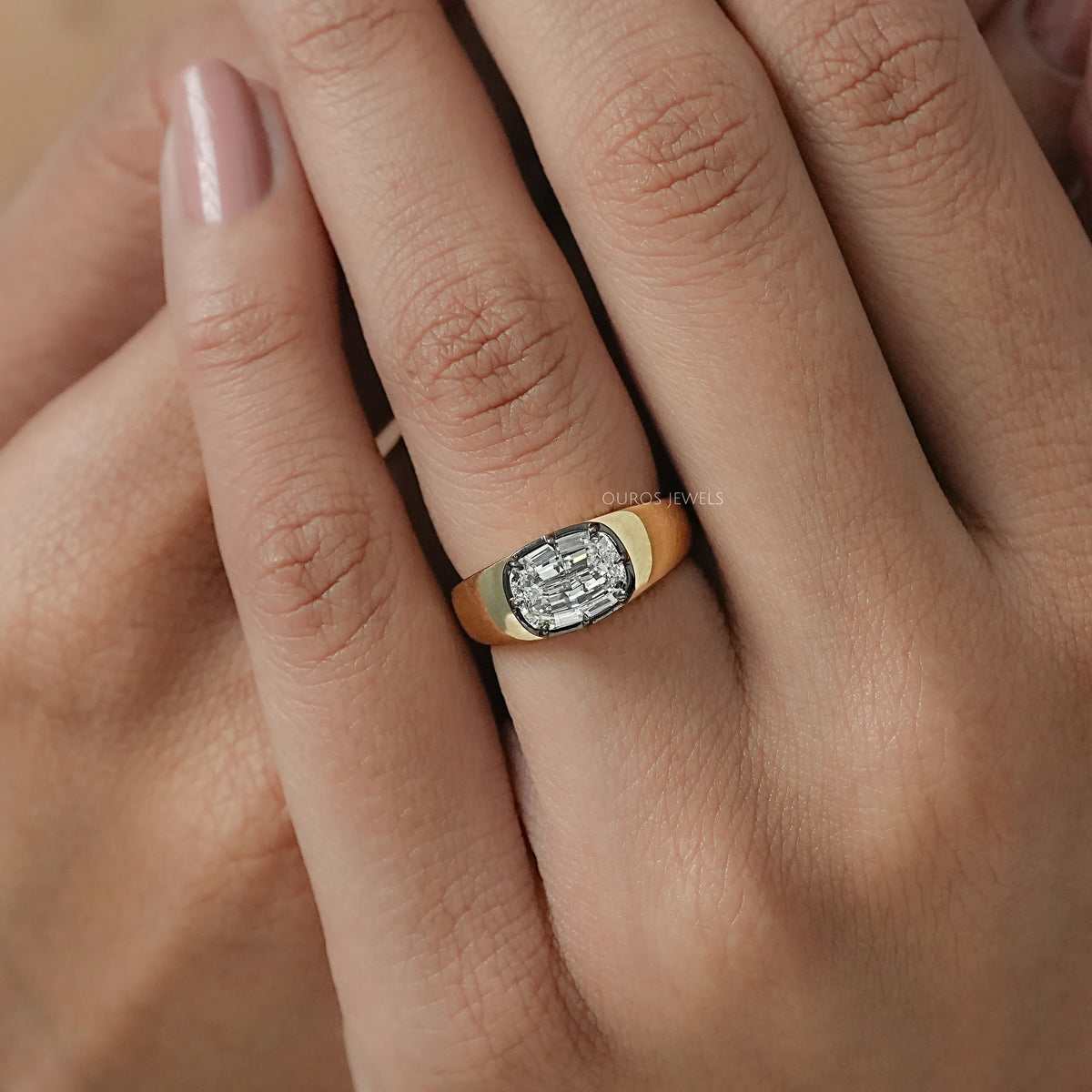 East West Step Cut Cushion Lab Diamond Solitaire Ring Ring