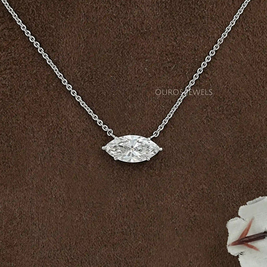 East West Marquise Diamond Solitaire Pendant Necklaces