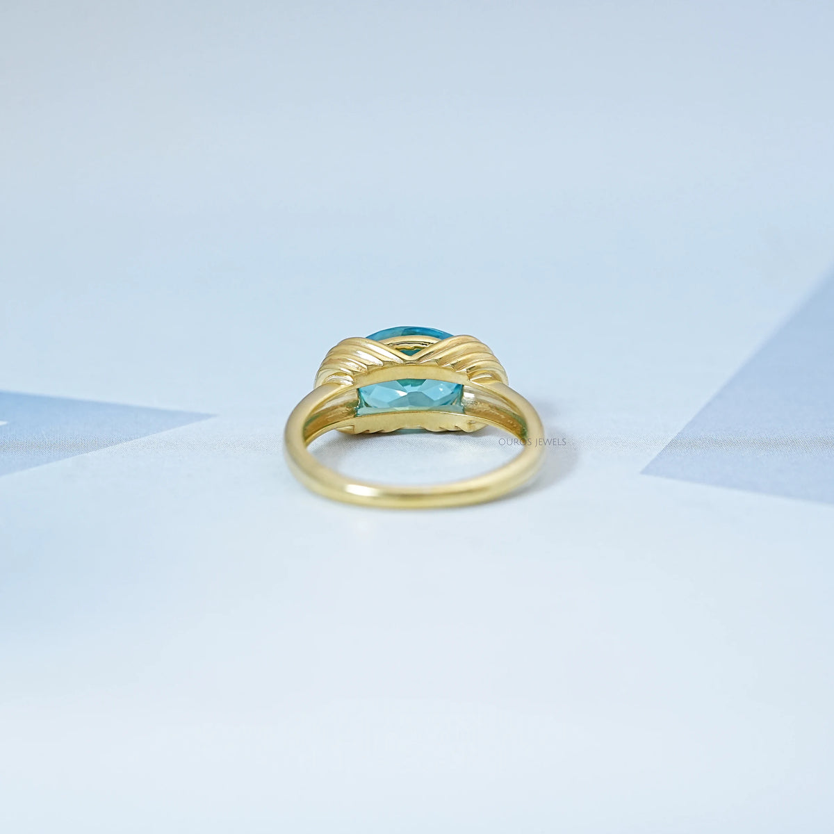 East-West Blue Oval Gemstone Solitaire Ring Rings