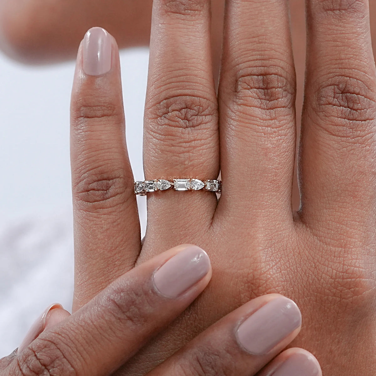 East West Pear And Emerald Diamond Eternity Wedding Band