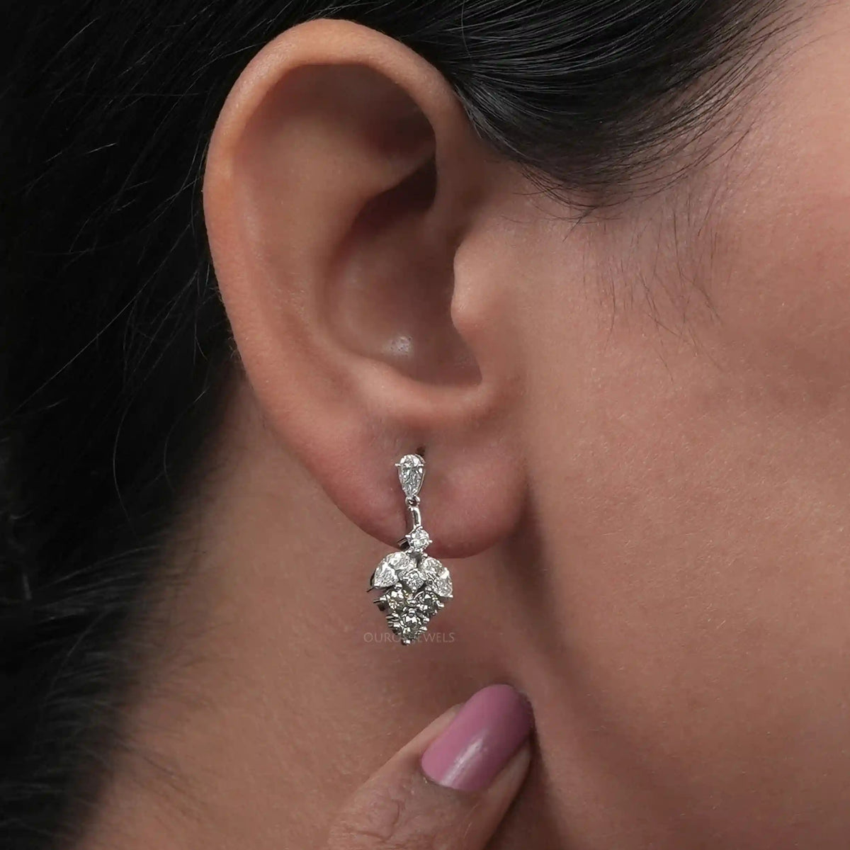 Olive Round Shape Cluster Diamond Earrings Earrings