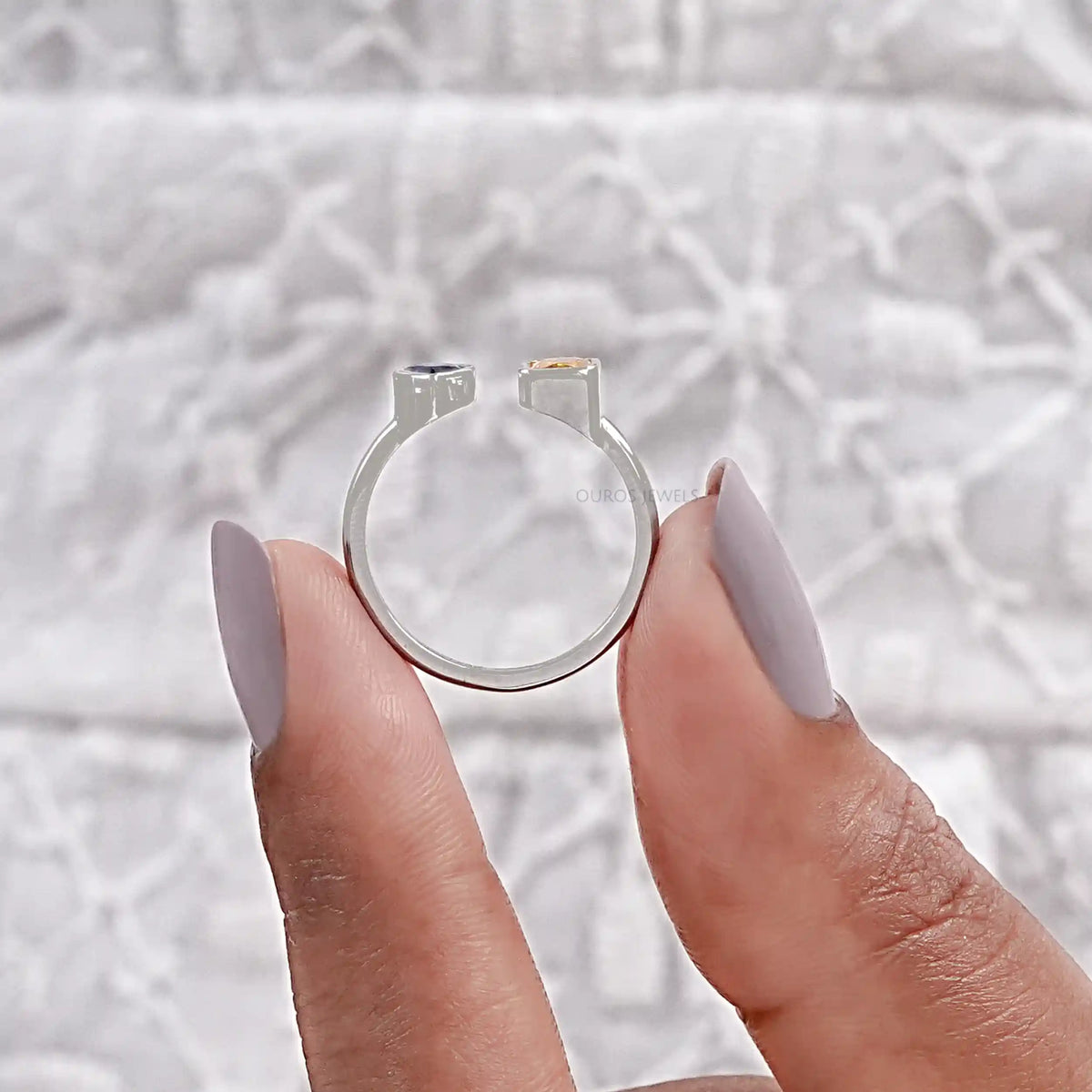 Bezel Set Open Cuff Gemstone Ring Rings