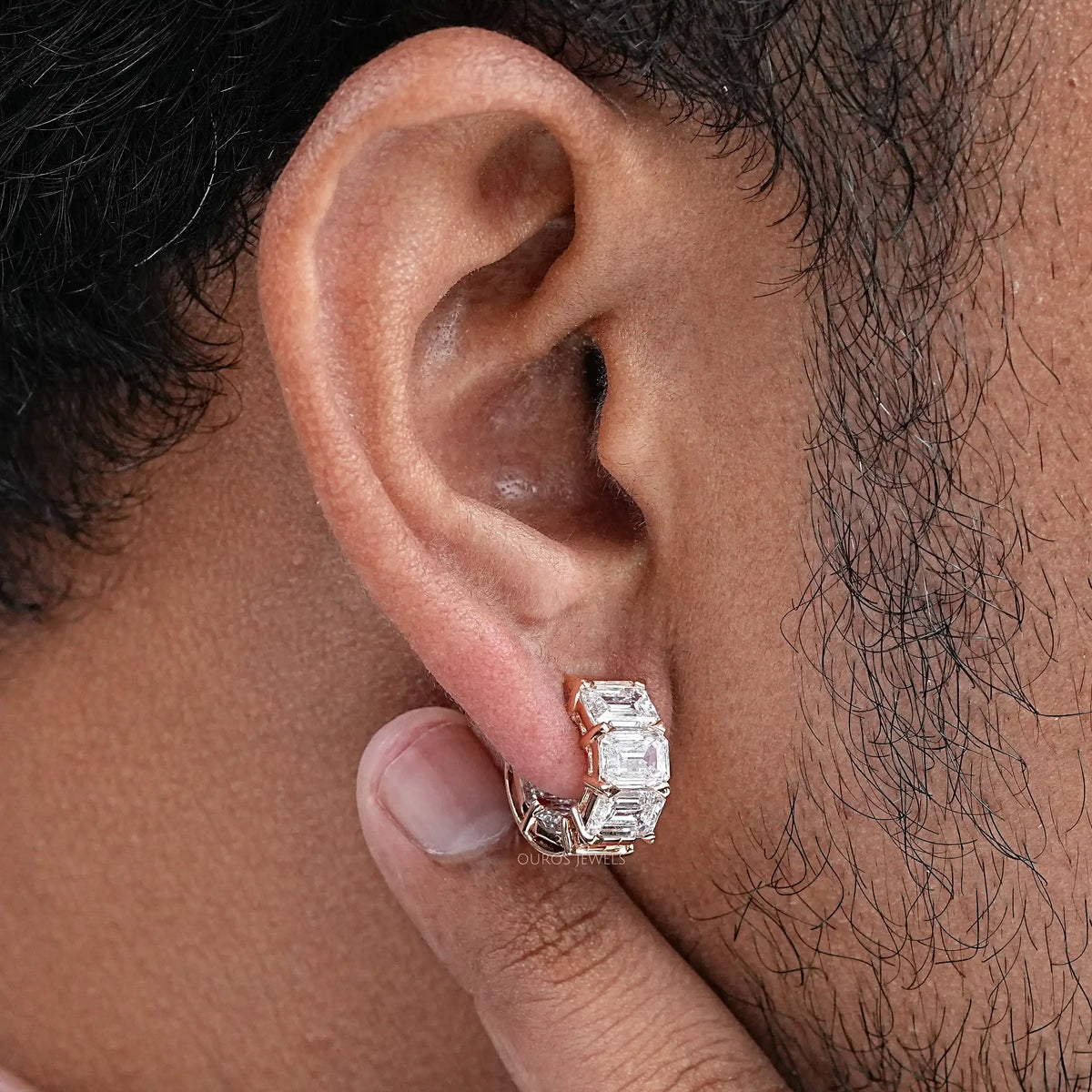Emerald Lab Diamond Huggie Men's Earring Earring