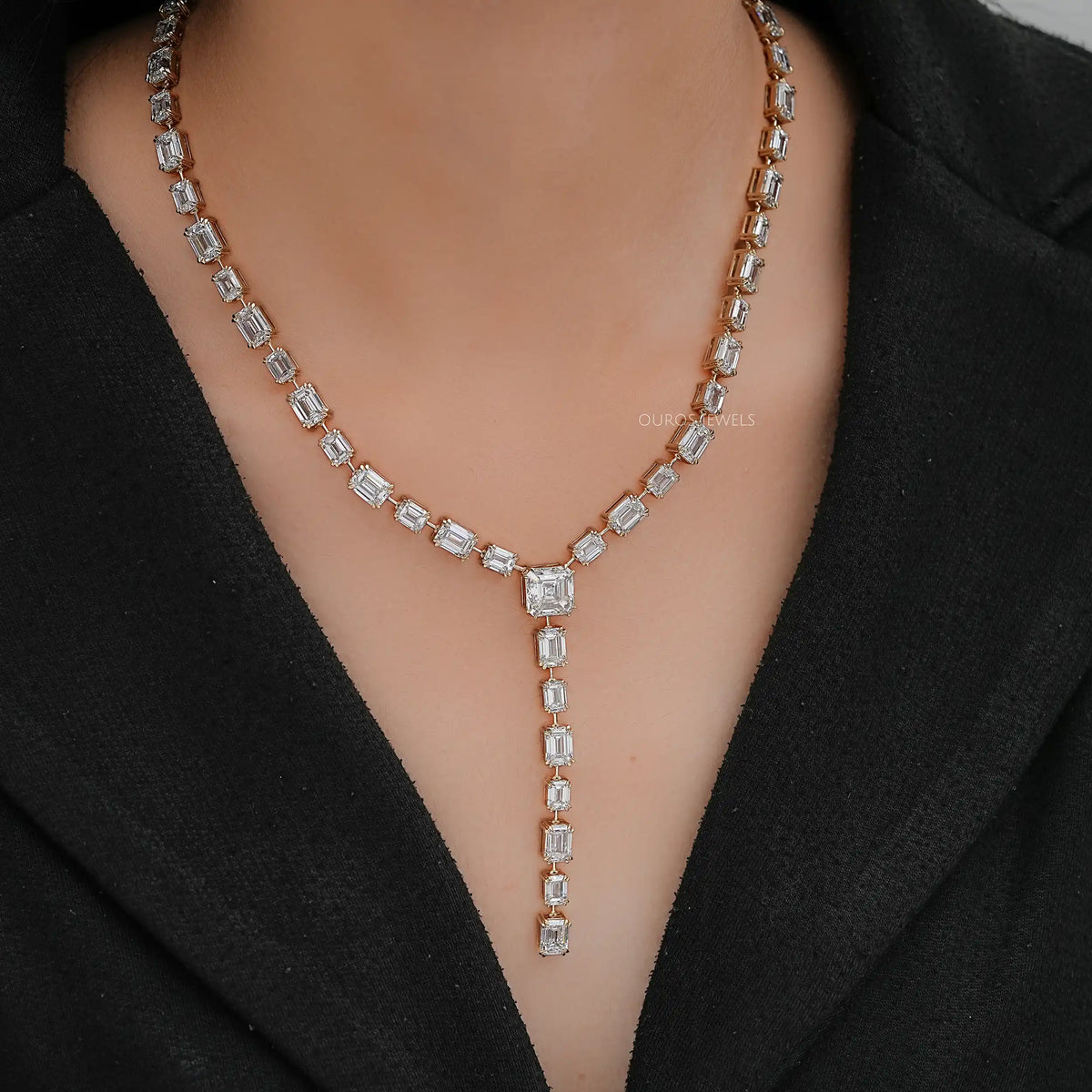 Emerald Lab Diamond Y Lariat Necklace