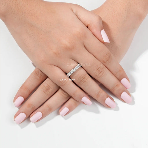 [A Women wearing Emerald Cut Diamond Ring]-[Ouros Jewels]