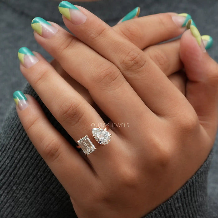 A Women wearing Pear and Diamond Engagement Ring