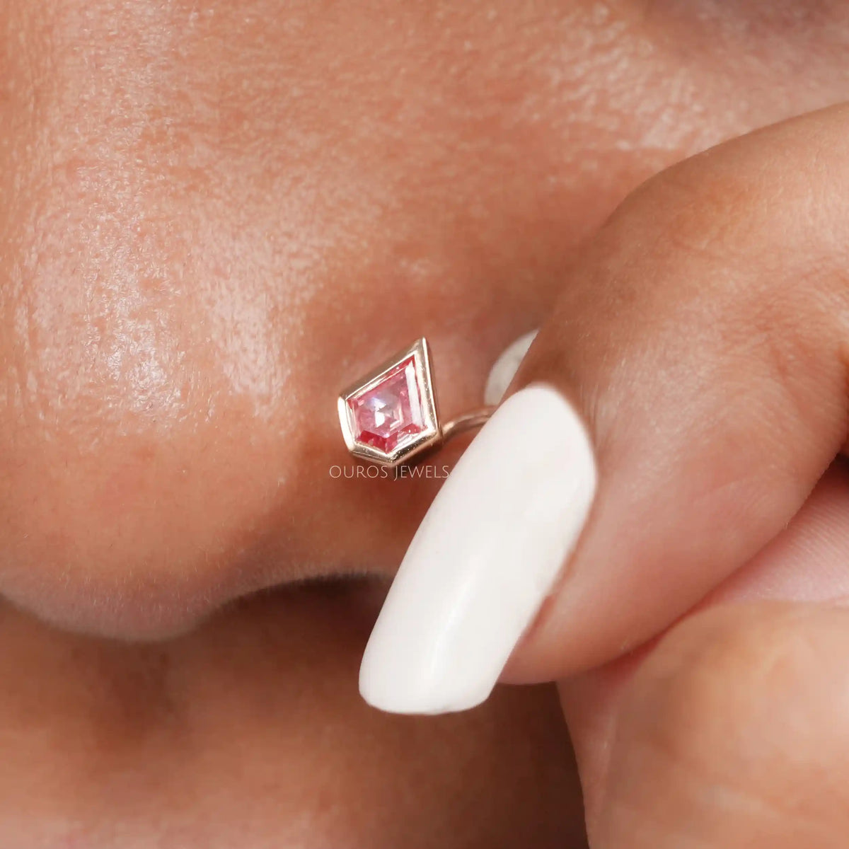 Fancy Pink Kite Cut Bezel Set Nose Pin