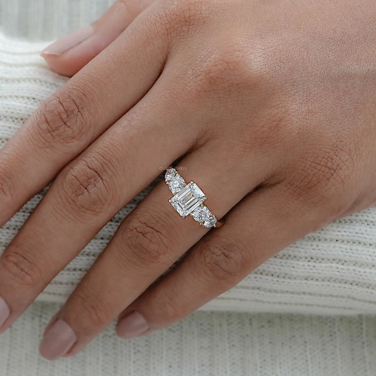 Emerald Lab Diamond Five Stone Engagement Ring Rings