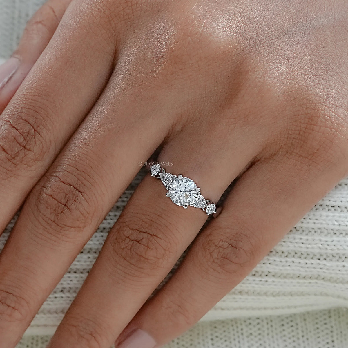 Round And Pear Diamond Five Stone Engagement Ring Rings