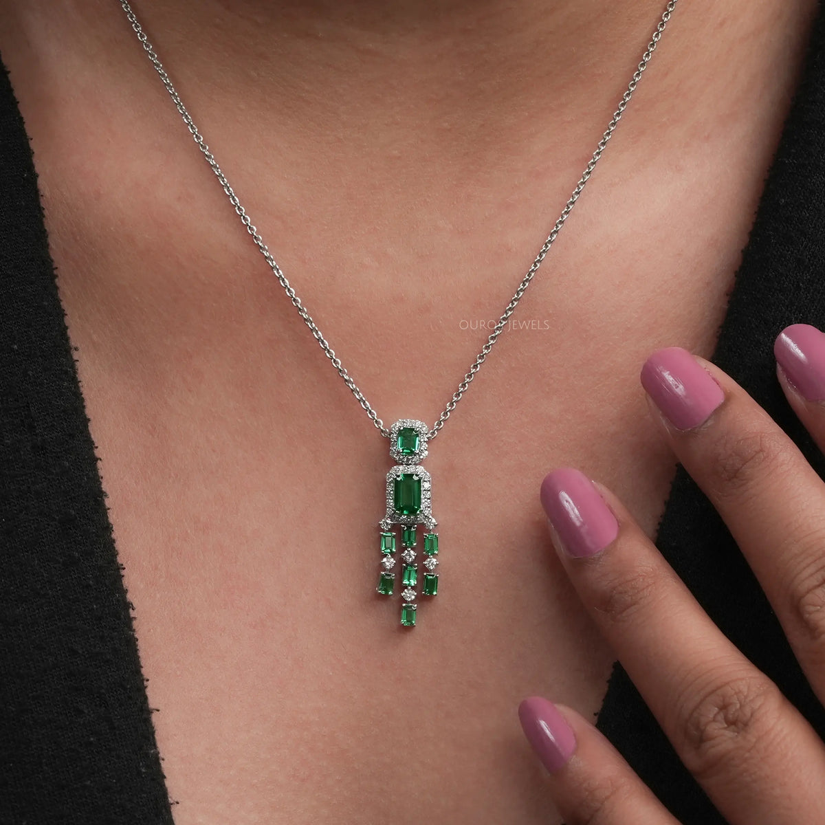 Green emerald gemstone pendant necklace