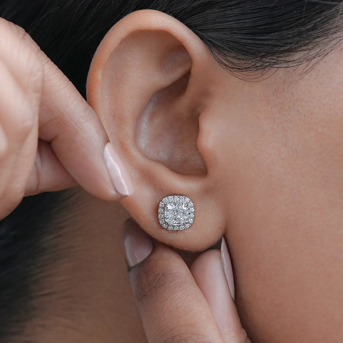 Cushion Diamond Halo Stud Earrings Earring