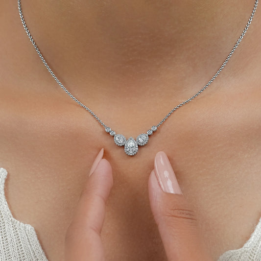 Pear Cut Halo Teardrop Chain Necklace Necklaces
