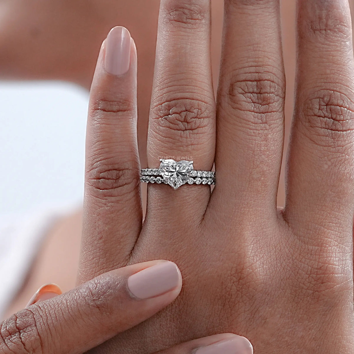 Heart Cut Solitaire Diamond Accent Bridal Ring Set Rings