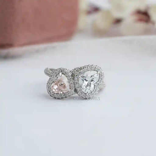 [a heart shaped ring with pink and white diamonds]-[Ouros Jewels]