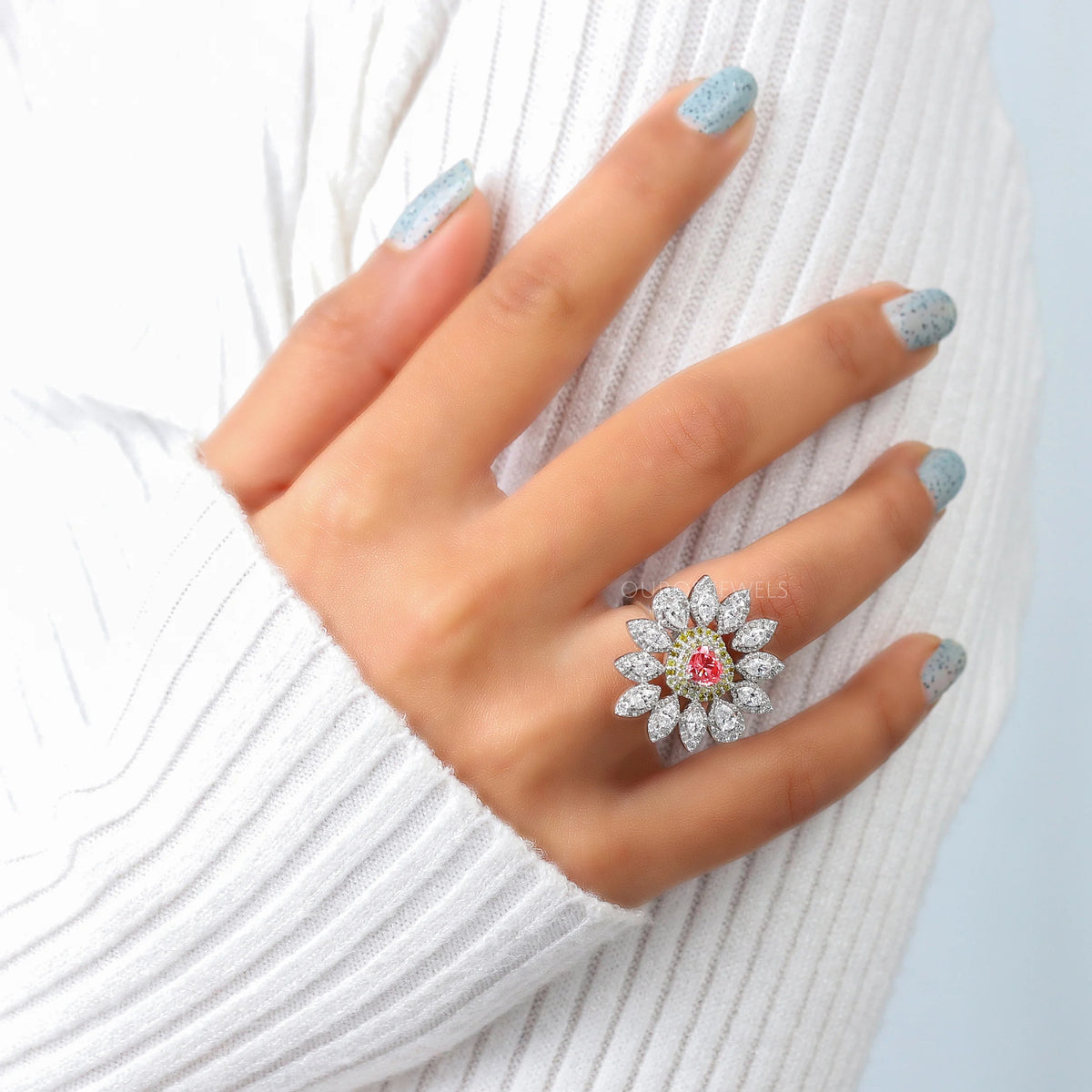 Floral Vintage Pink Heart Cut Diamond Engagement Ring