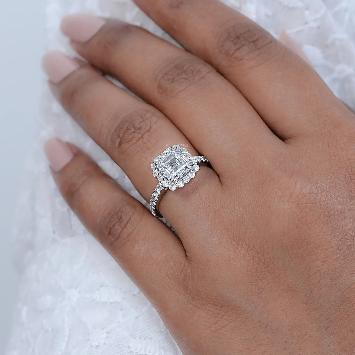 Asscher Cut Lab Diamond Halo Engagement Ring Rings