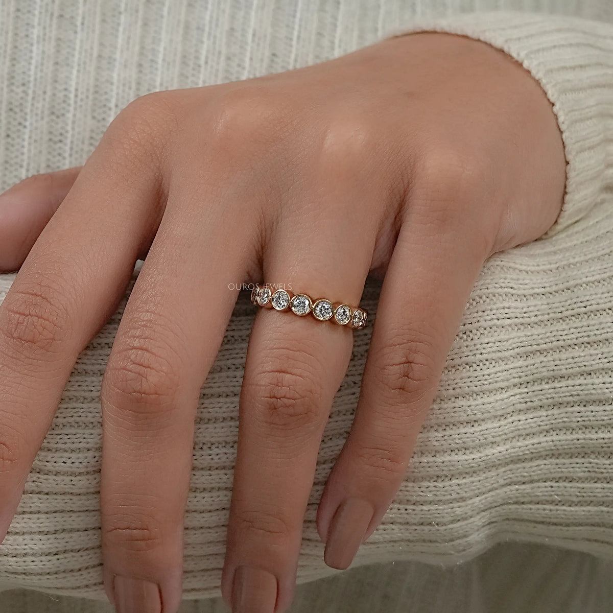 Round Lab Diamond Bezel Set Eternity Band Ring