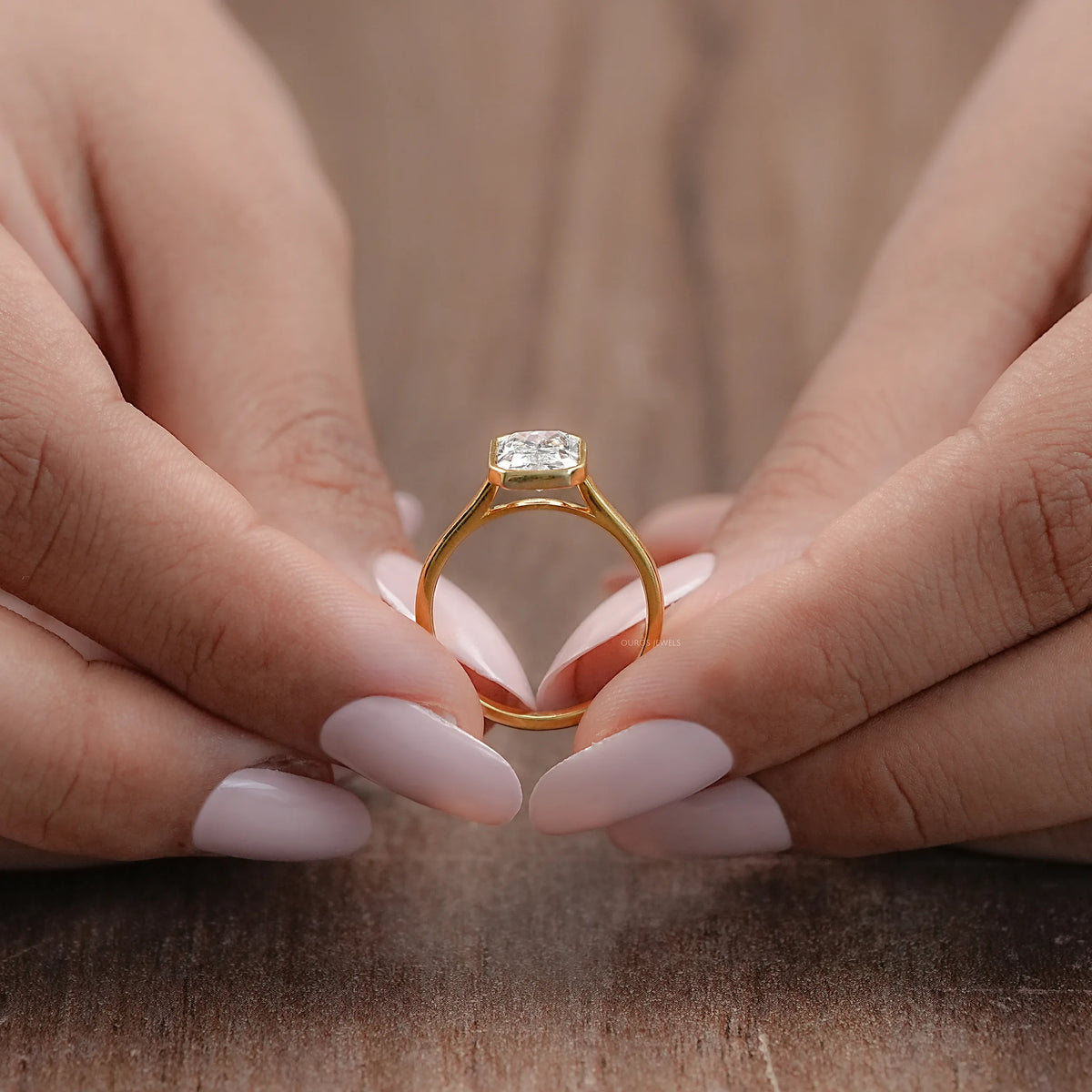 Radiant Diamond Bezel Set Engagement Ring Rings