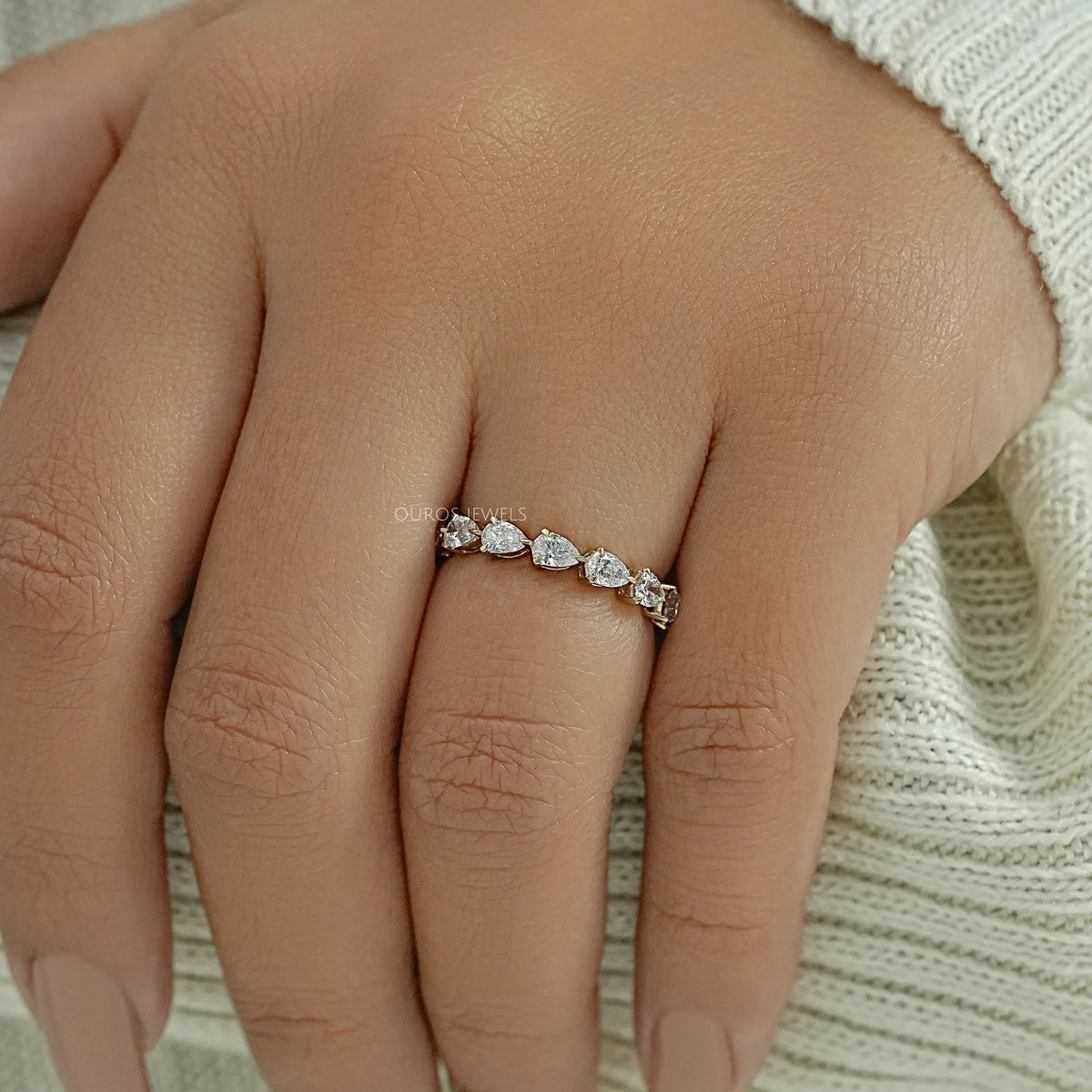 East West Pear Cut Lab Diamond Full Eternity Band Ring