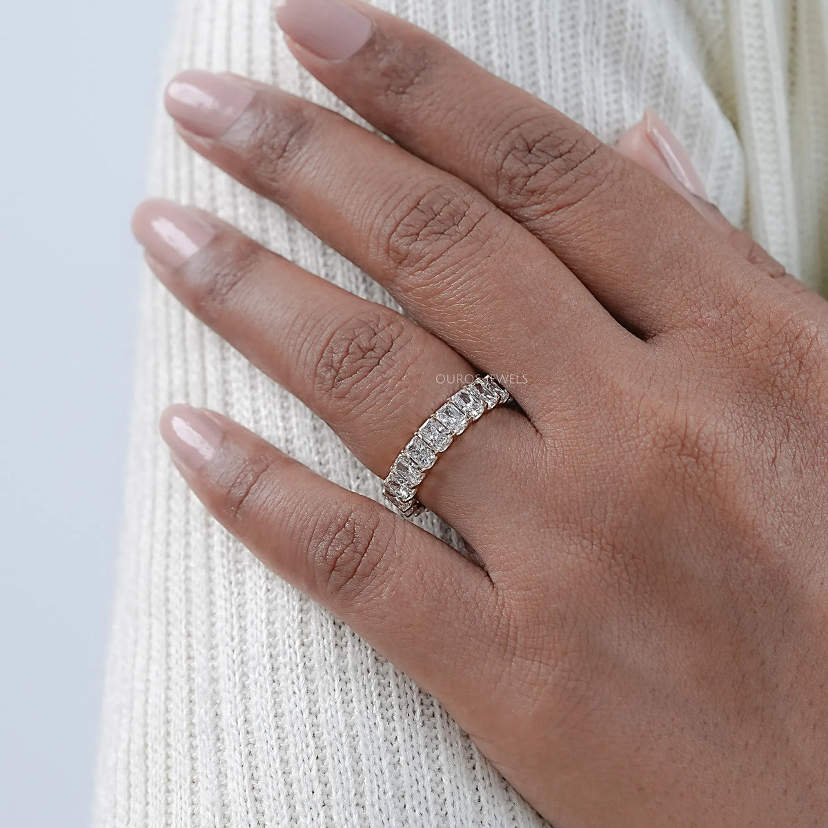 Radiant Cut Lab Grown Diamond Eternity Wedding Band Rings