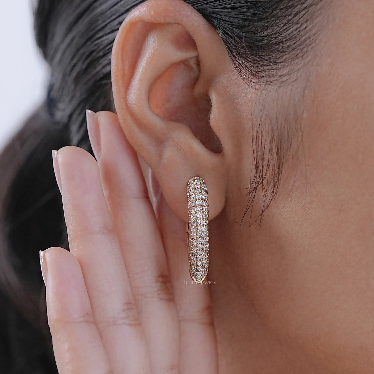 Round Lab Diamond Pave Set Hoop Earrings Earrings